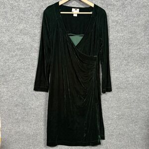 Soft Surroundings Large Dress Green Iridescent Evening Party Faux Wrap Velvet